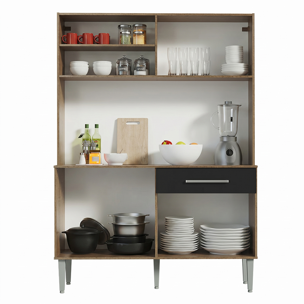 Armário de Cozinha Compacta 120cm Rustic/Preto Life Madesa
