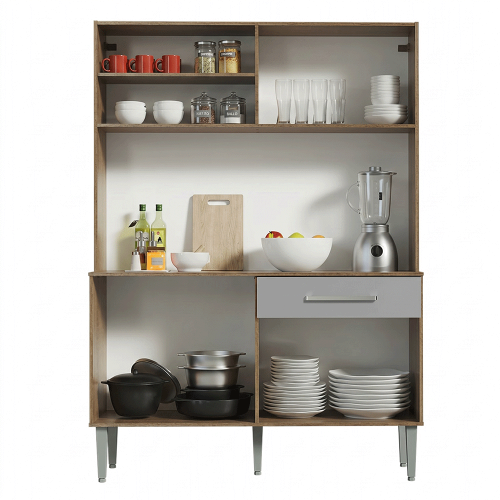 Armário de Cozinha Compacta 120cm Rustic/Cinza Life Madesa