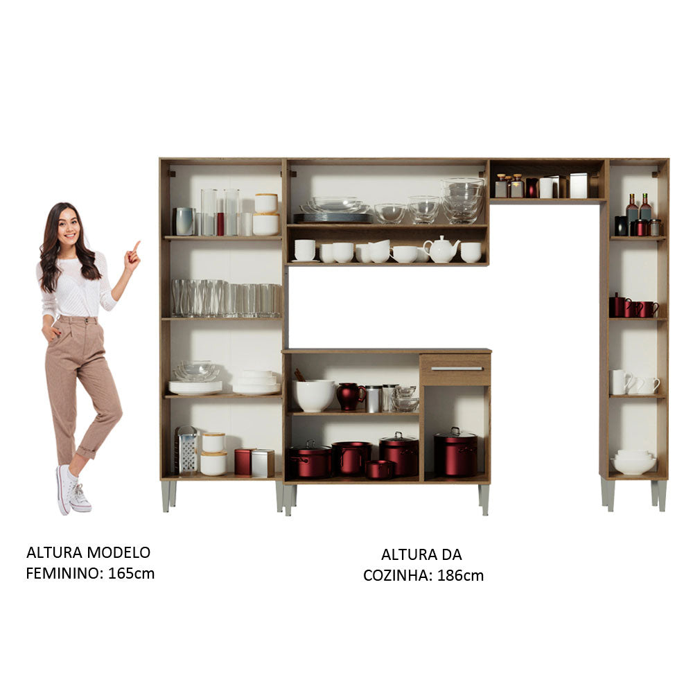 Armário de Cozinha Completa 261cm Rustic/Branco Emilly Hit Madesa