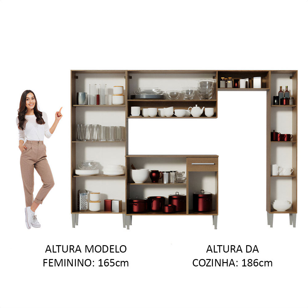 Armário de Cozinha Completa 261cm Rustic/Cinza Emilly Hit Madesa