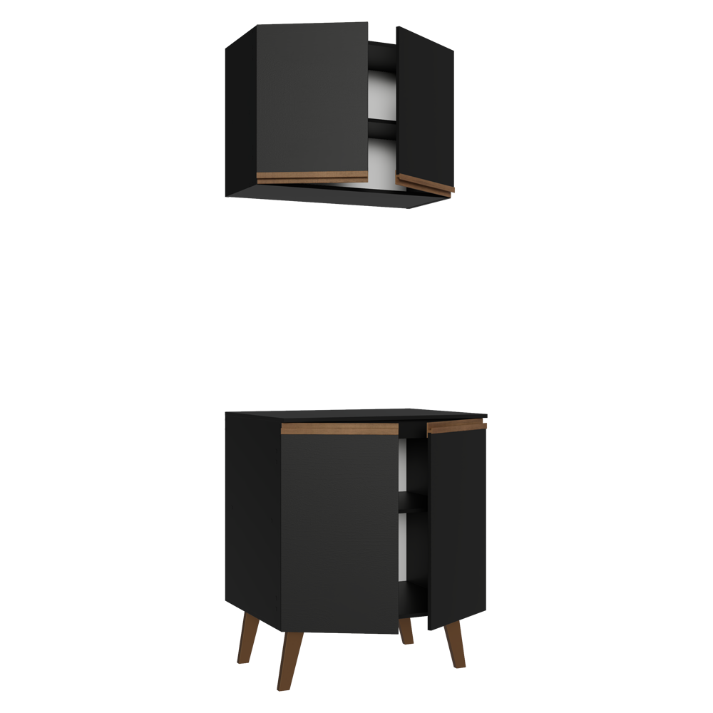 Kit de Cozinha com Armário Aéreo e Balcão 70 cm Preto Pieta Madesa