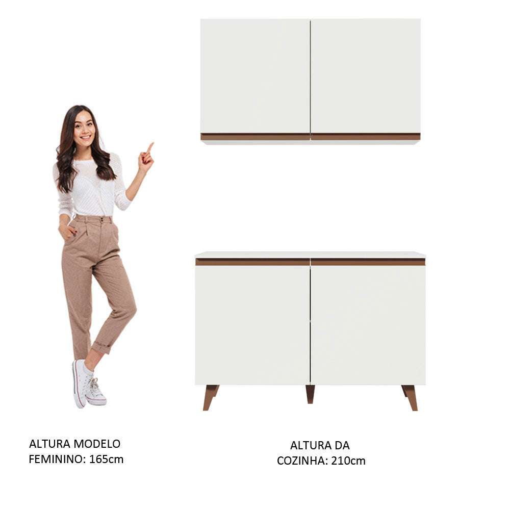 Kit Madesa Reims 120 cm com Armário Aéreo e Balcão Gabinete de Pia Branco