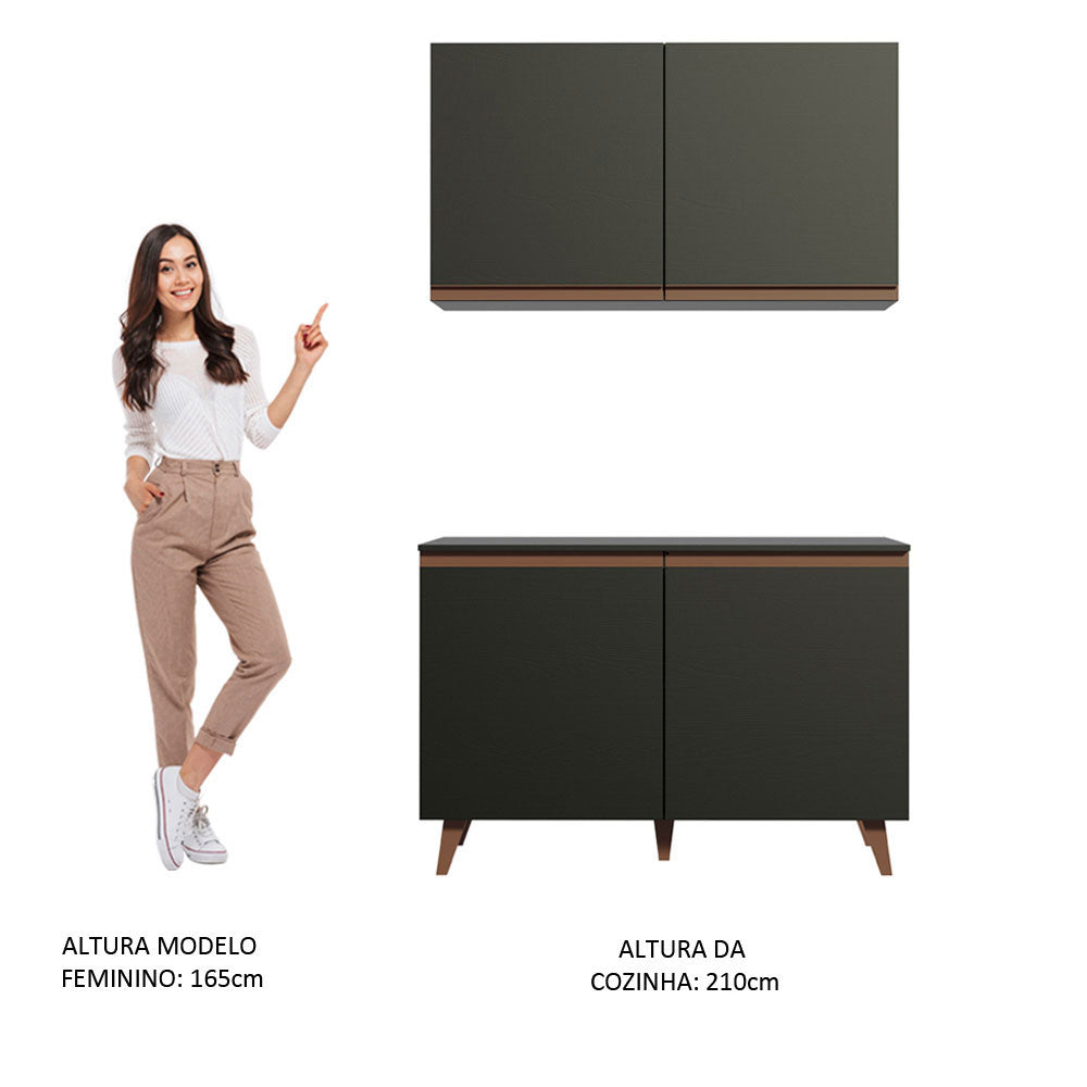 Kit Madesa Reims 120 cm com Armário Aéreo e Balcão Gabinete de Pia Preto