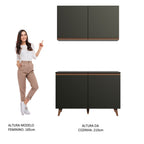 Kit Madesa Reims 120 cm com Armário Aéreo e Balcão Gabinete de Pia Preto