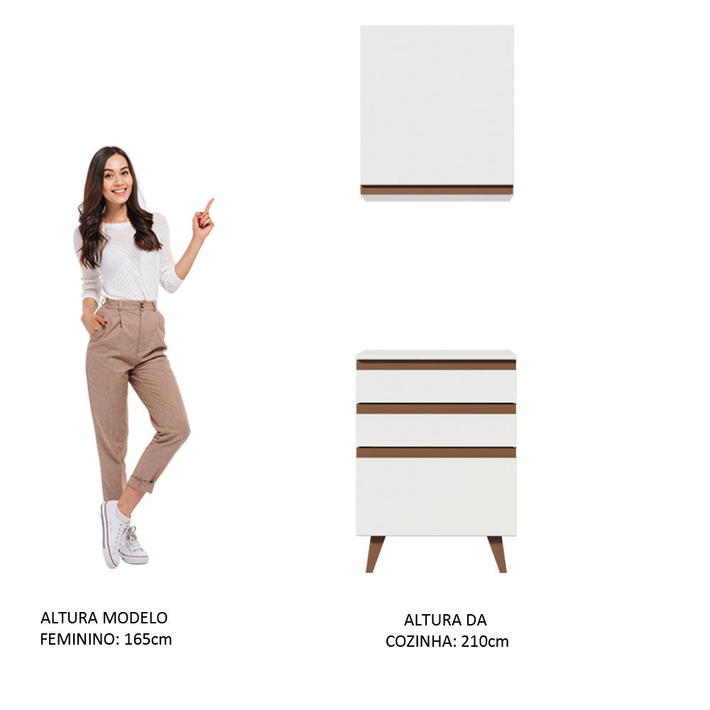 Kit Madesa Reims 60 cm com Armário Aéreo e Balcão com 3 Gavetas Branco