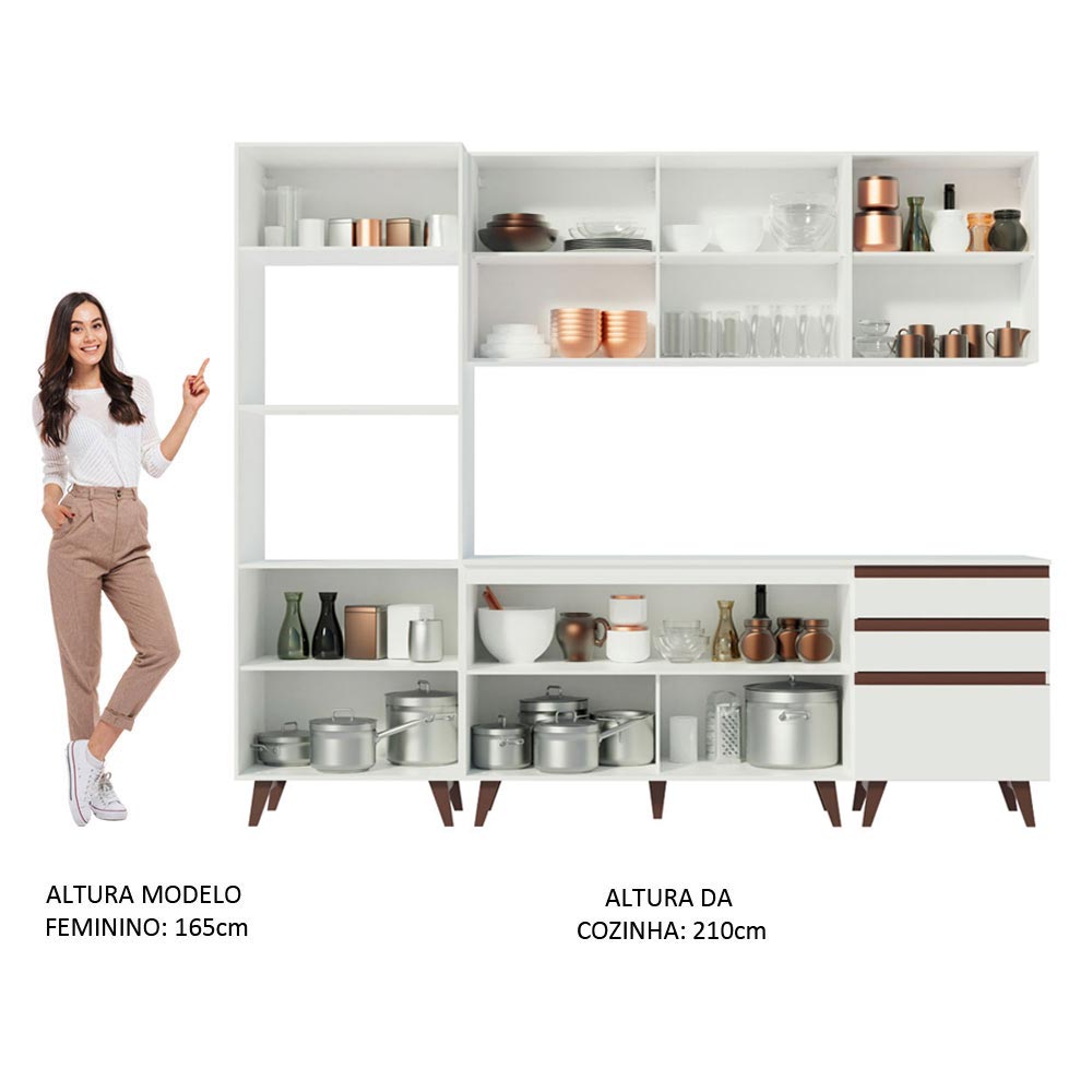 Armário de Cozinha Completa 250cm Branco Reims Madesa