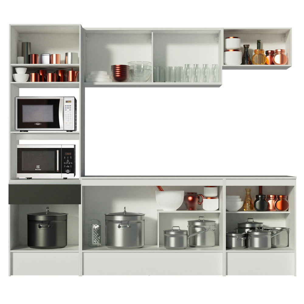 Armário de Cozinha Completa 240cm Branco/Preto Diamante Madesa