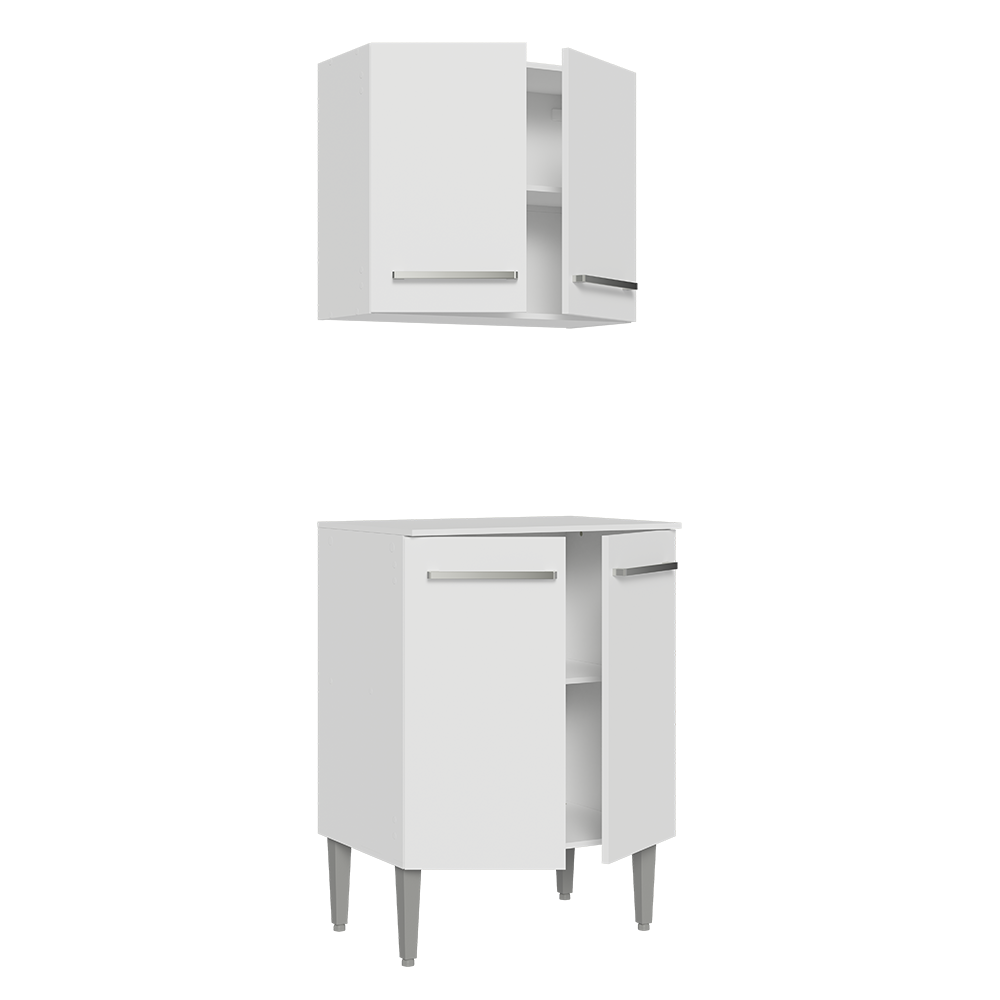 Kit com Armário Aéreo e Balcão 64cm Branco Emilly Madesa