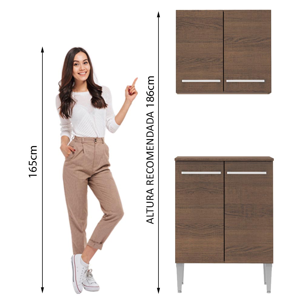 Kit com Armário Aéreo e Balcão 64cm Rustic Emilly Madesa