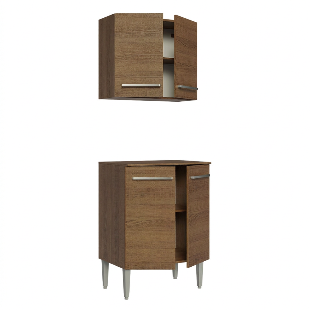 Kit com Armário Aéreo e Balcão 64cm Rustic Emilly Madesa
