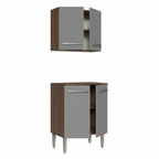 Kit com Armário Aéreo e Balcão 64cm Rustic/Cinza Emilly Madesa