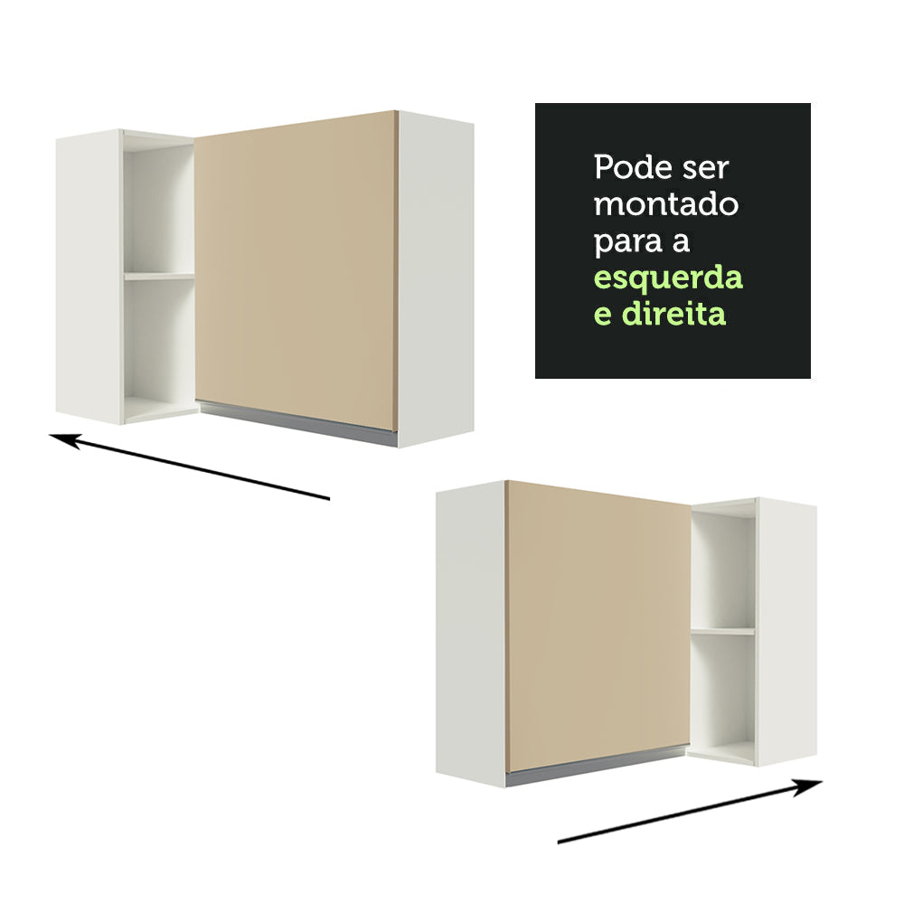 Armário Aéreo de Canto Madesa Smart 100% MDF com 1 Porta e Adega Branco/Crema