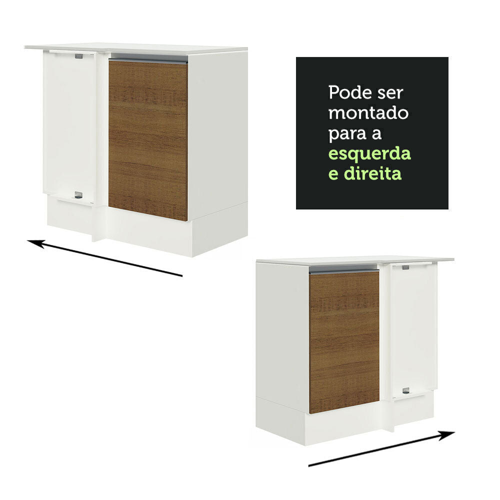 Balcão de Canto Madesa Smart 100% MDF com Tampo 1 Porta Branco/Rustic
