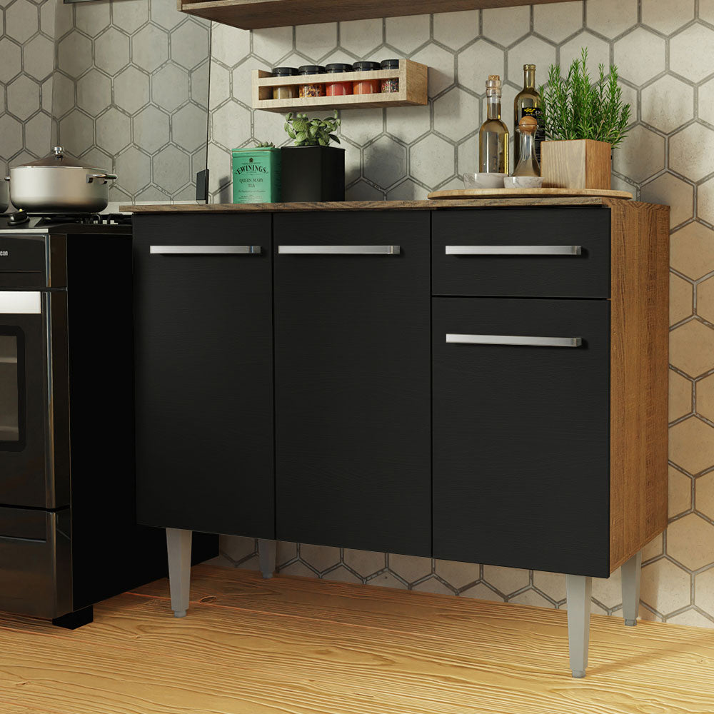 Armário de Cozinha Compacta 105cm Rustic/Preto Emilly Madesa