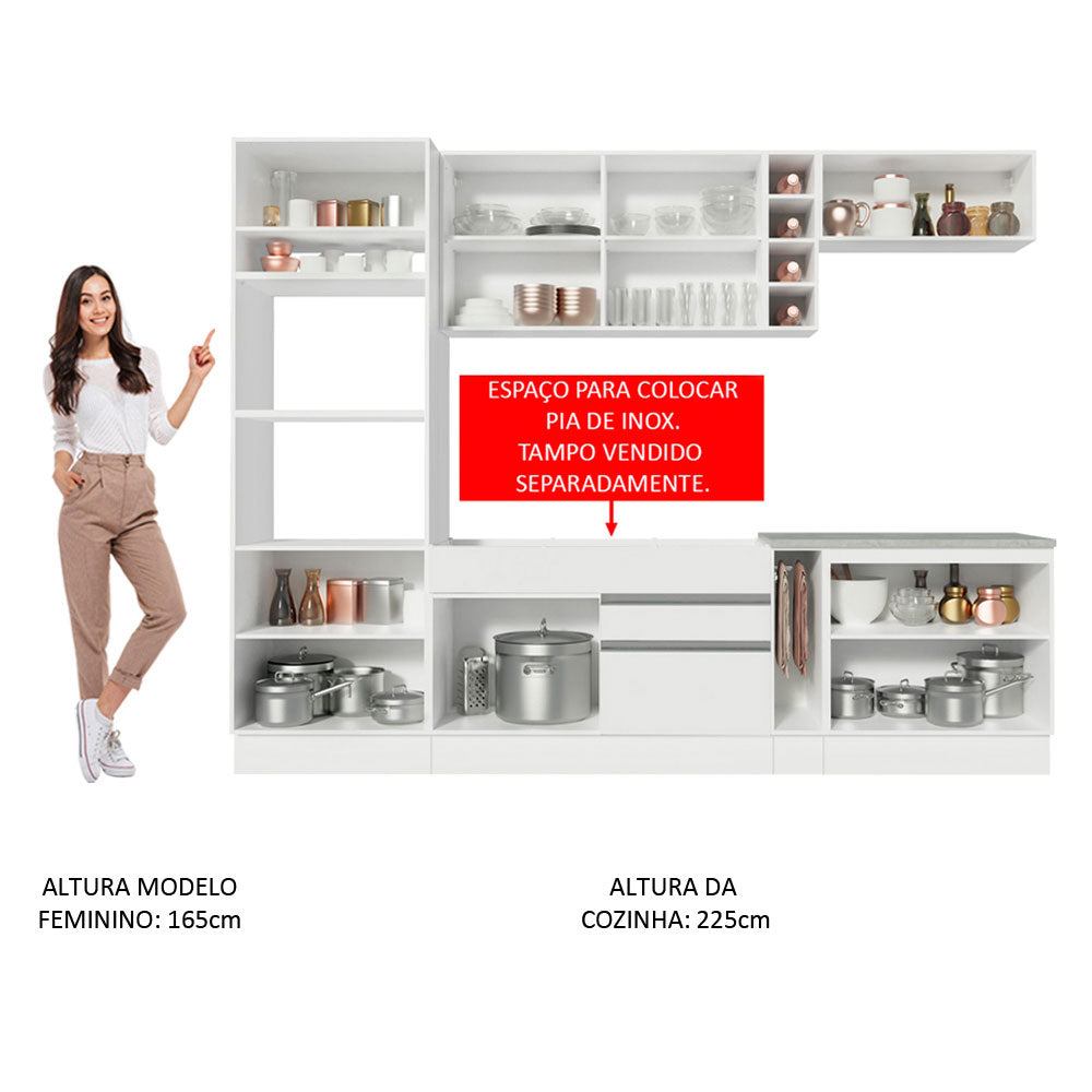 Armário de Cozinha Completa 290cm Branco Vicenza Madesa