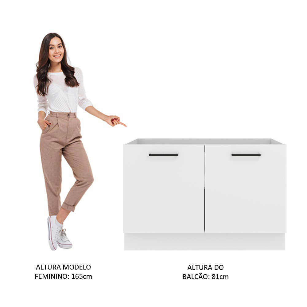 Balcão Gabinete de Pia Madesa Agata 120 x 60 cm 2 Portas (Sem Tampo) Branco