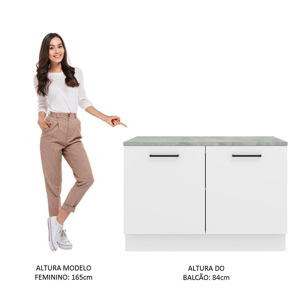 Balcão Gabinete Madesa Agata 120 x 60 cm 2 Portas (Com Tampo) Branco