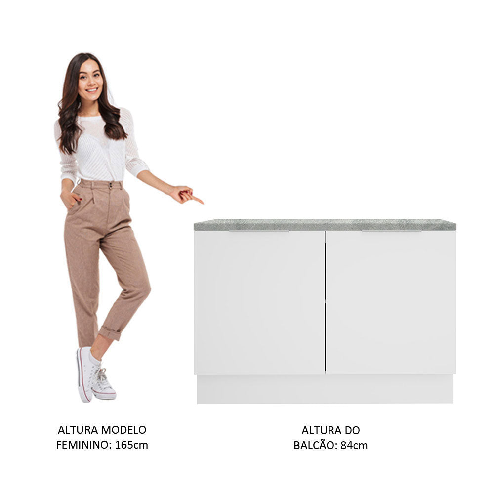 Balcão Gabinete Madesa Stella 120 x 60 cm 2 Portas (Com Tampo) Branco