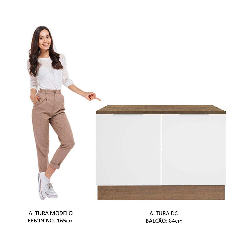 Balcão Gabinete Madesa Stella 120 x 60 cm 2 Portas (Com Tampo) Rustic/Branco
