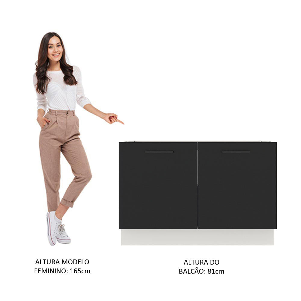 Balcão Gabinete de Pia Madesa Agata 120 x 60 cm 2 Portas (Sem Tampo) Branco/Preto