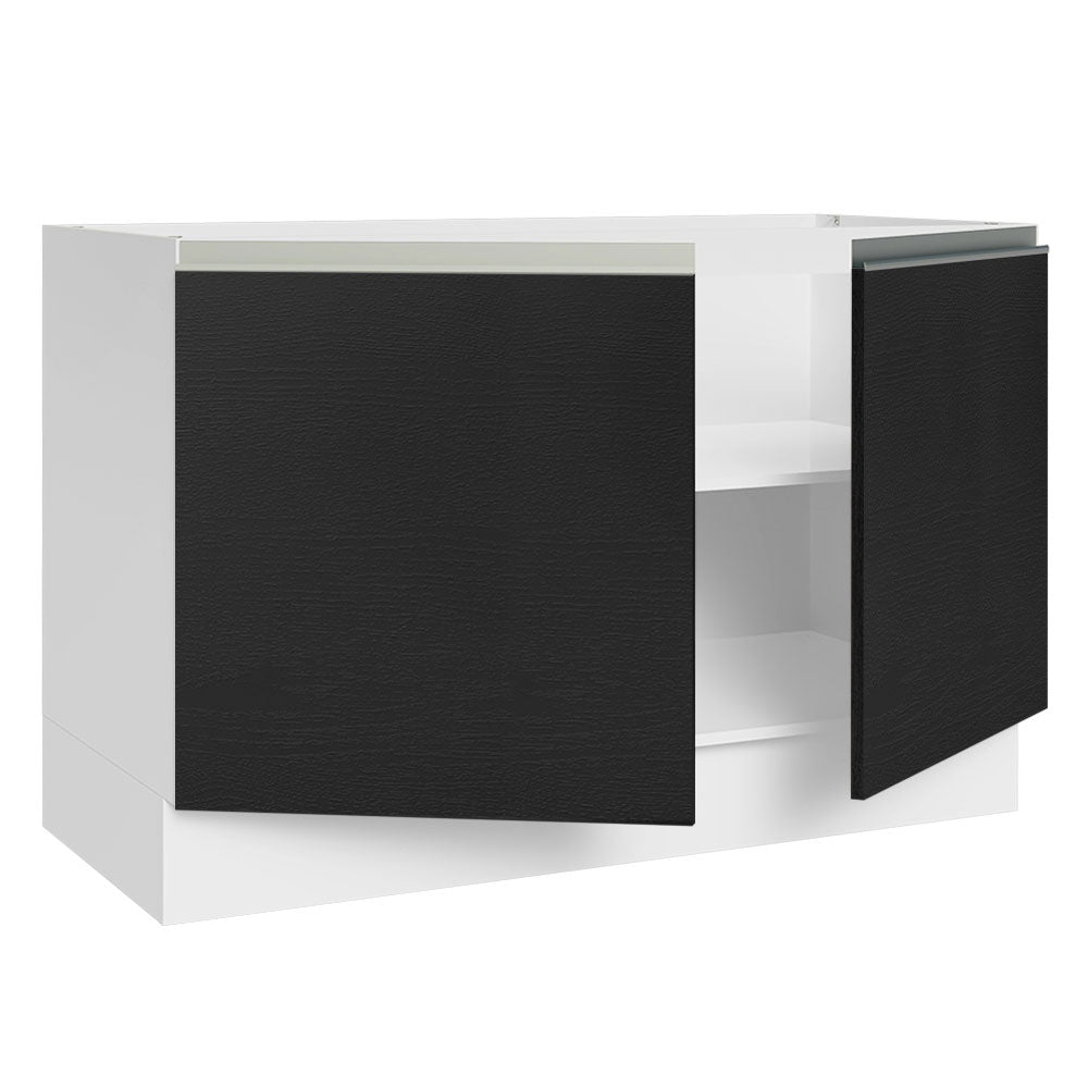 Balcão Gabinete de Pia 120 x 60 cm 2 Portas (Sem Tampo) Branco/Preto Glamy Madesa