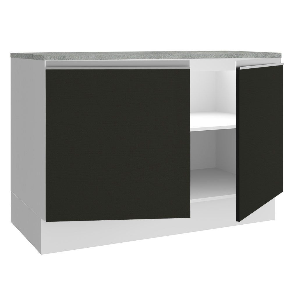 Balcão Gabinete Madesa Glamy 120 x 60 cm 2 Portas (Com Tampo) Branco/Preto