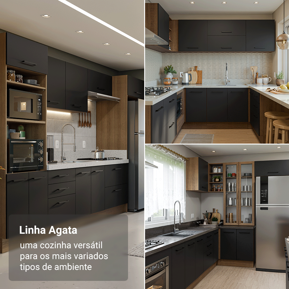 Balcão Gabinete de Pia Madesa Agata 120 x 60 cm 2 Portas (Sem Tampo) Rustic/Preto