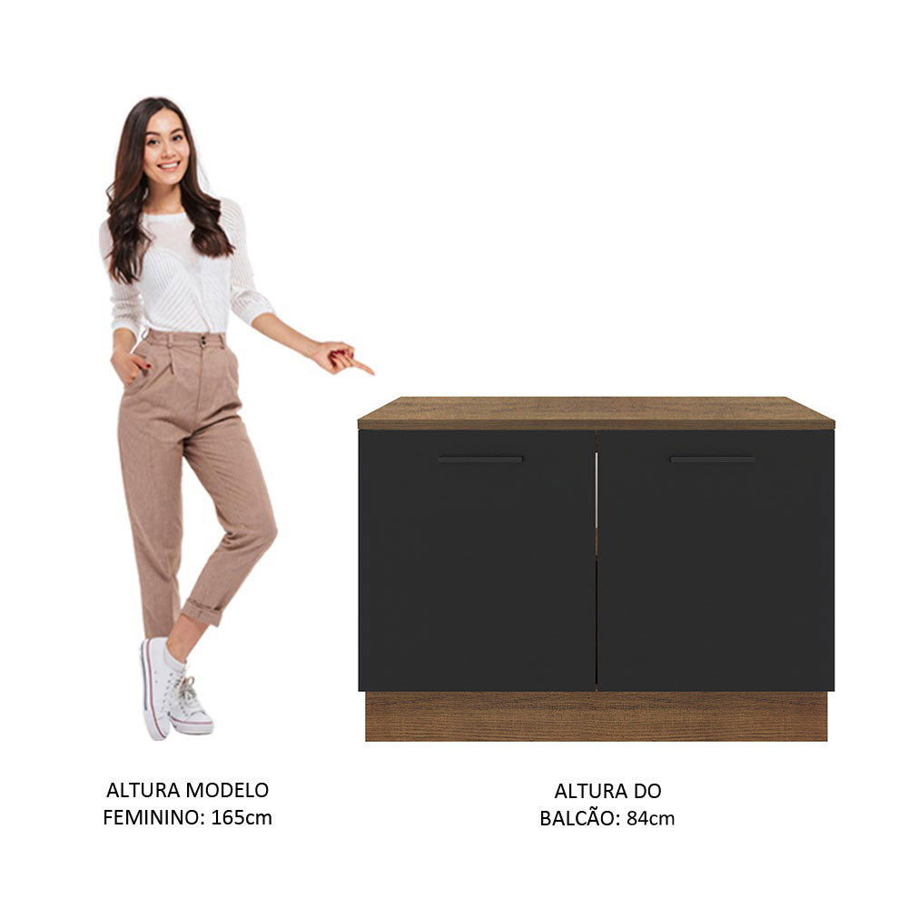 Balcão Gabinete Madesa Agata 120 x 60 cm 2 Portas (Com Tampo) Rustic/Preto