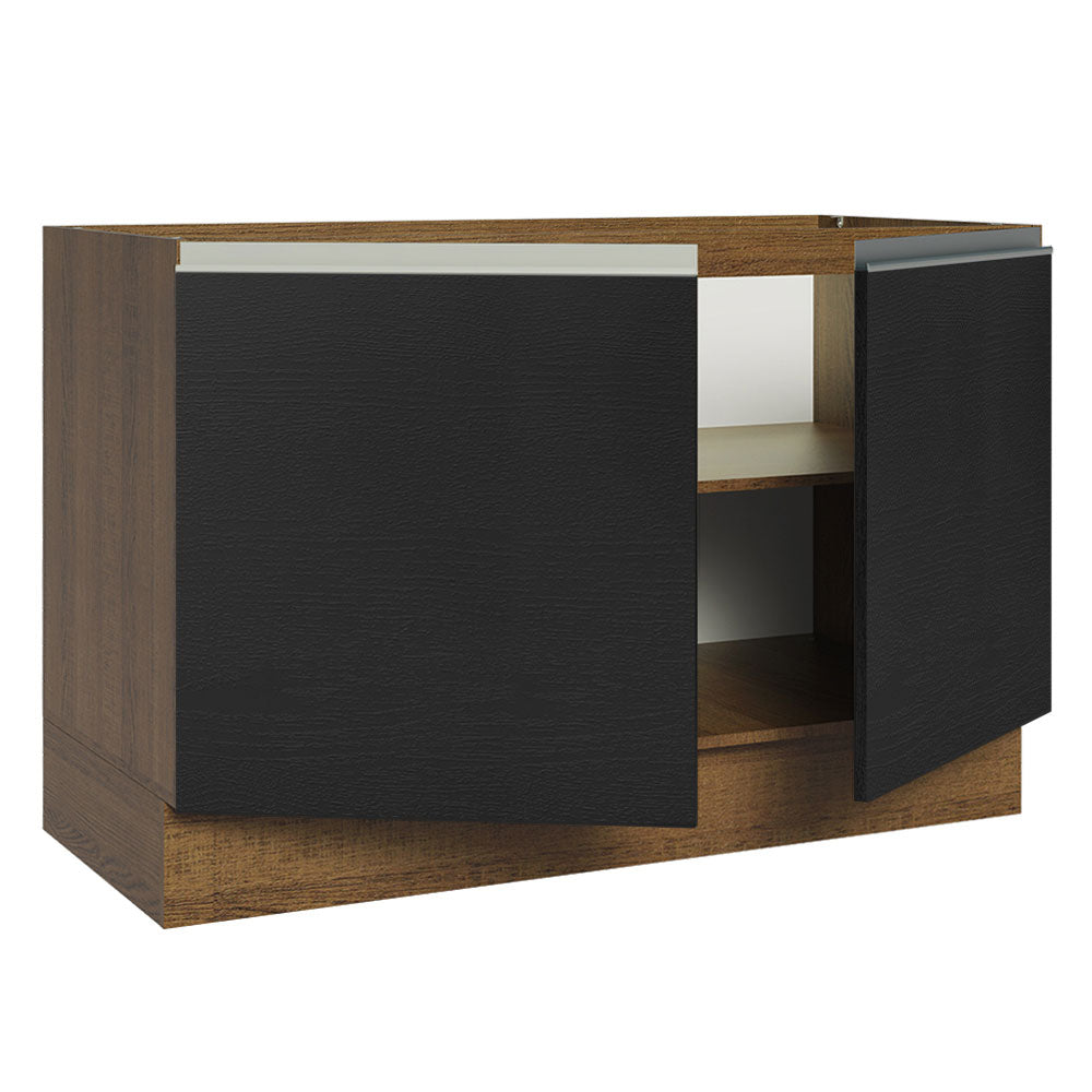 Balcão Gabinete de Pia 120 x 60 cm 2 Portas (Sem Tampo) Rustic/Preto Glamy Madesa