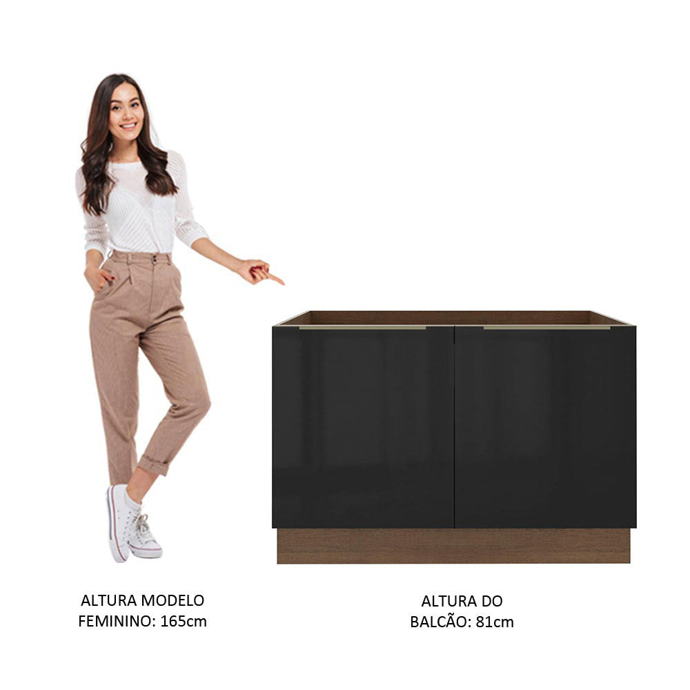 Balcão Gabinete de Pia Madesa Lux 120 cm 2 Portas (Sem Tampo) Rustic/Preto