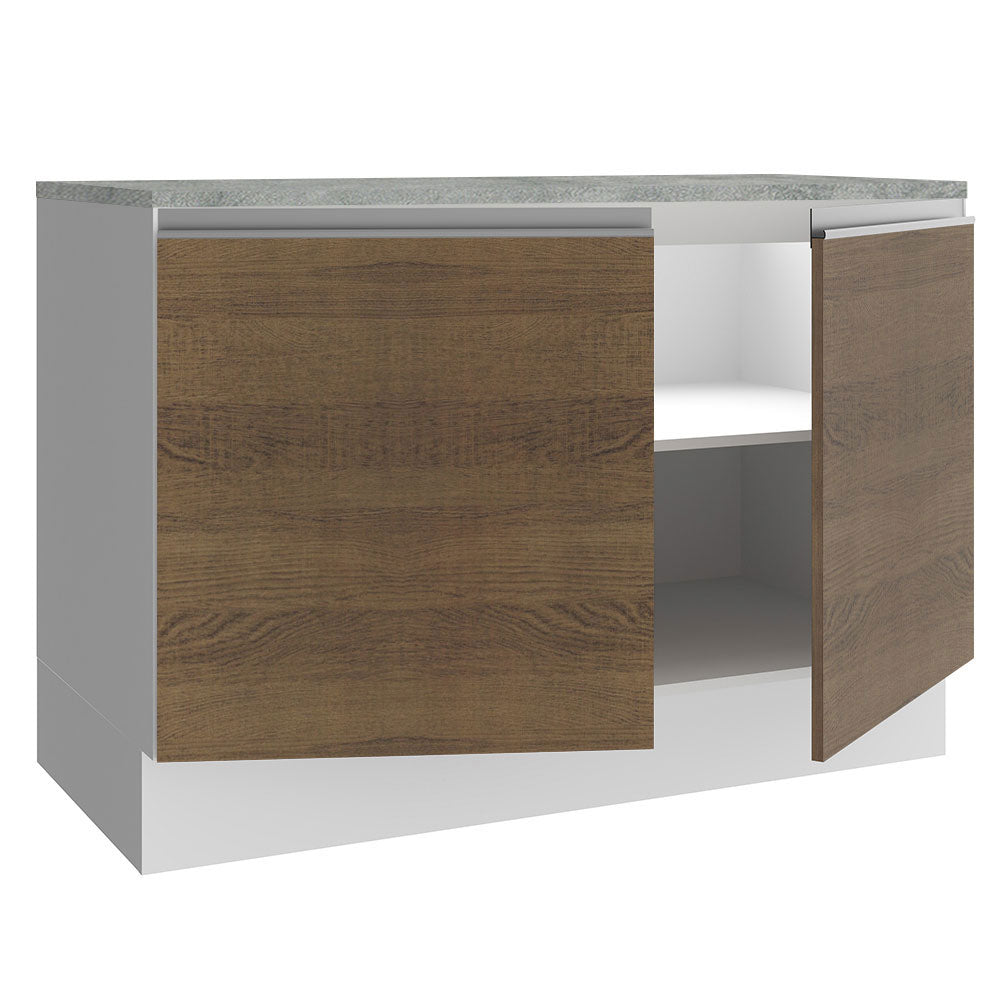 Balcão Gabinete Madesa Glamy 120 x 60 cm 2 Portas (Com Tampo) Branco/Rustic