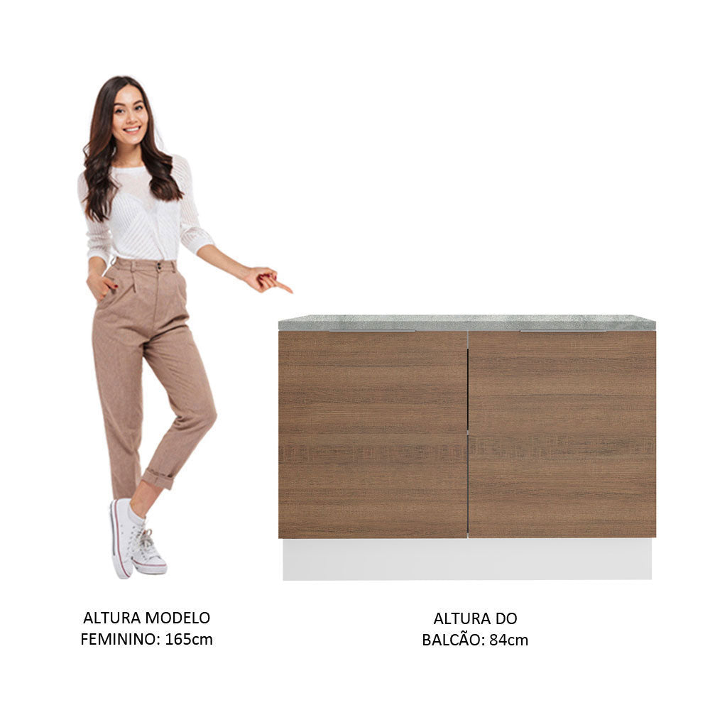 Balcão Gabinete Madesa Stella 120 x 60 cm 2 Portas (Com Tampo) Branco/Rustic