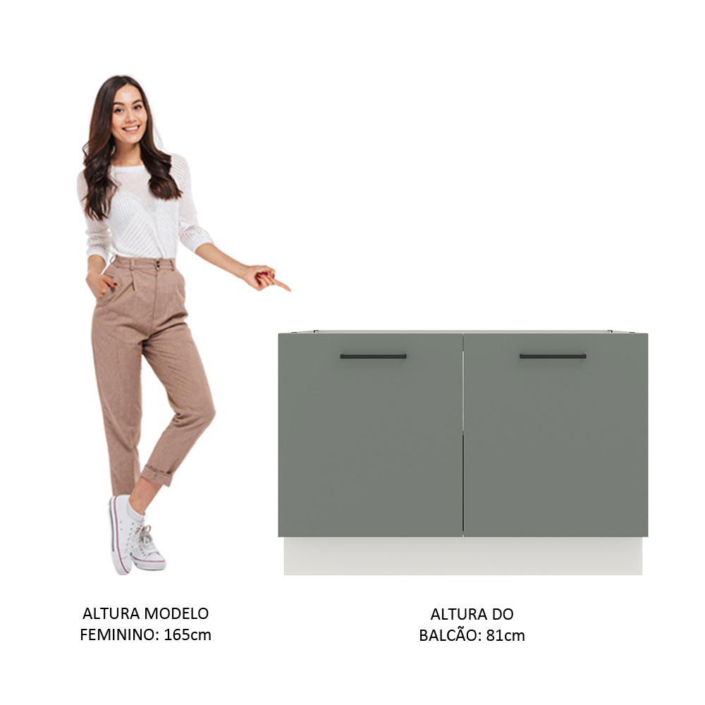 Balcão Gabinete de Pia Madesa Agata 120 x 60 cm 2 Portas (Sem Tampo) Branco/Cinza