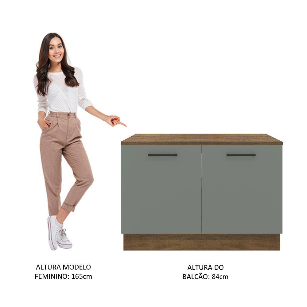 Balcão Gabinete Madesa Agata 120 x 60 cm 2 Portas (Com Tampo) Rustic/Cinza