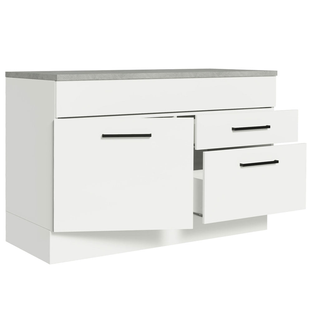 Balcão Gabinete 120 x 60 cm 1 Porta 2 Gavetas Branco (Com Tampo) Agata Madesa