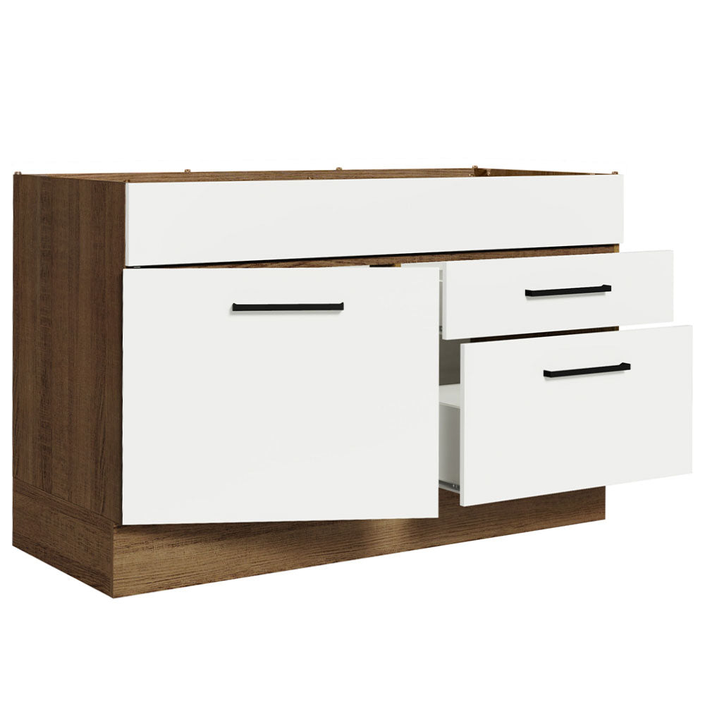 Balcão Gabinete de Pia 120 x 60 cm 1 Porta 2 Gavetas Rustic/Branco (Sem Tampo) Agata Madesa