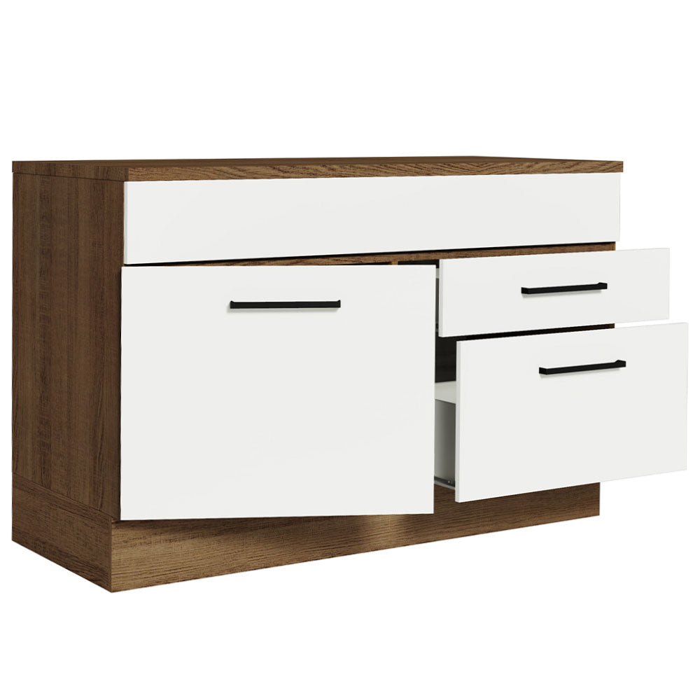 Balcão Gabinete 120 x 60 cm 1 Porta 2 Gavetas Rustic/Branco (Com Tampo) Agata Madesa