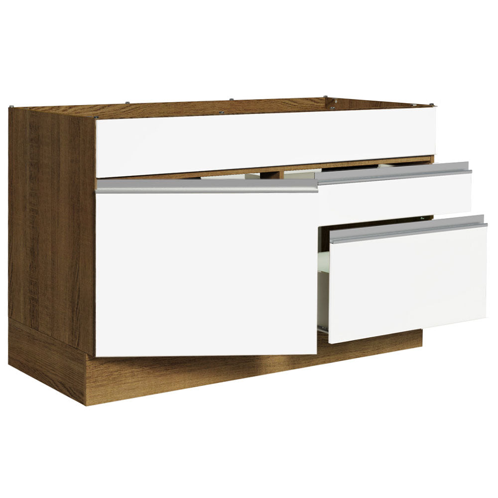 Balcão Gabinete de Pia 120 x 60 cm 1 Porta 2 Gavetas Rustic/Branco (Sem Tampo) Glamy Madesa