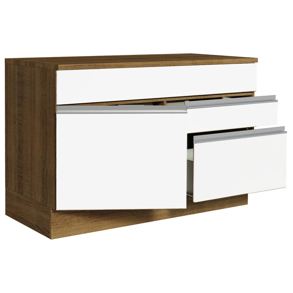 Balcão Gabinete 120 x 60 cm 1 Porta 2 Gavetas Rustic/Branco (Com Tampo) Glamy Madesa