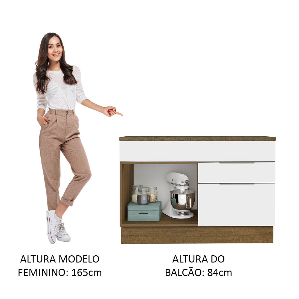 Balcão Cozinha 120 x 60 cm 1 Portas e 2 Gavetas (Com Tampo) Rustic/Branco Stella Madesa