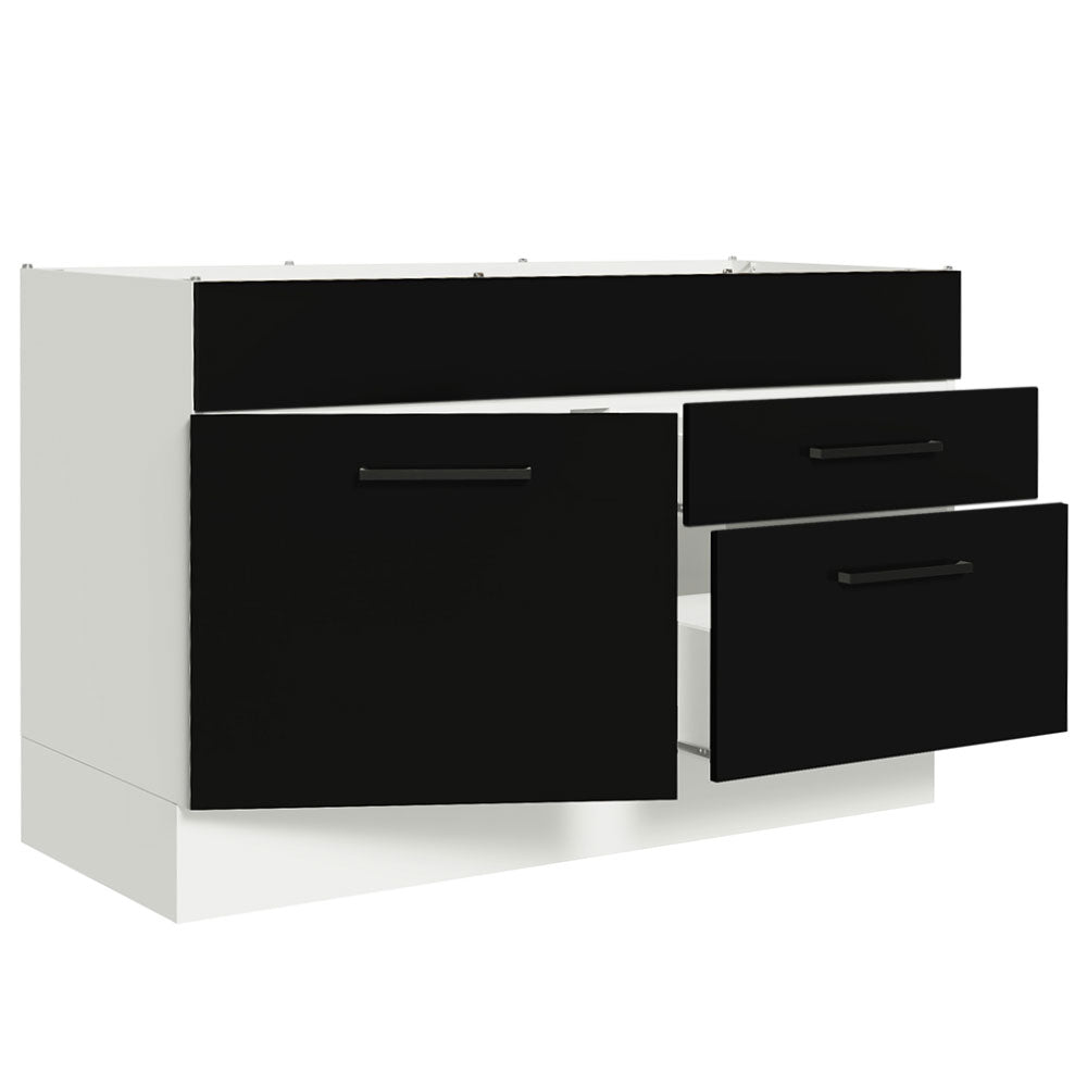 Balcão Gabinete de Pia 120 x 60 cm 1 Porta 2 Gavetas Branco/Preto (Sem Tampo) Agata Madesa