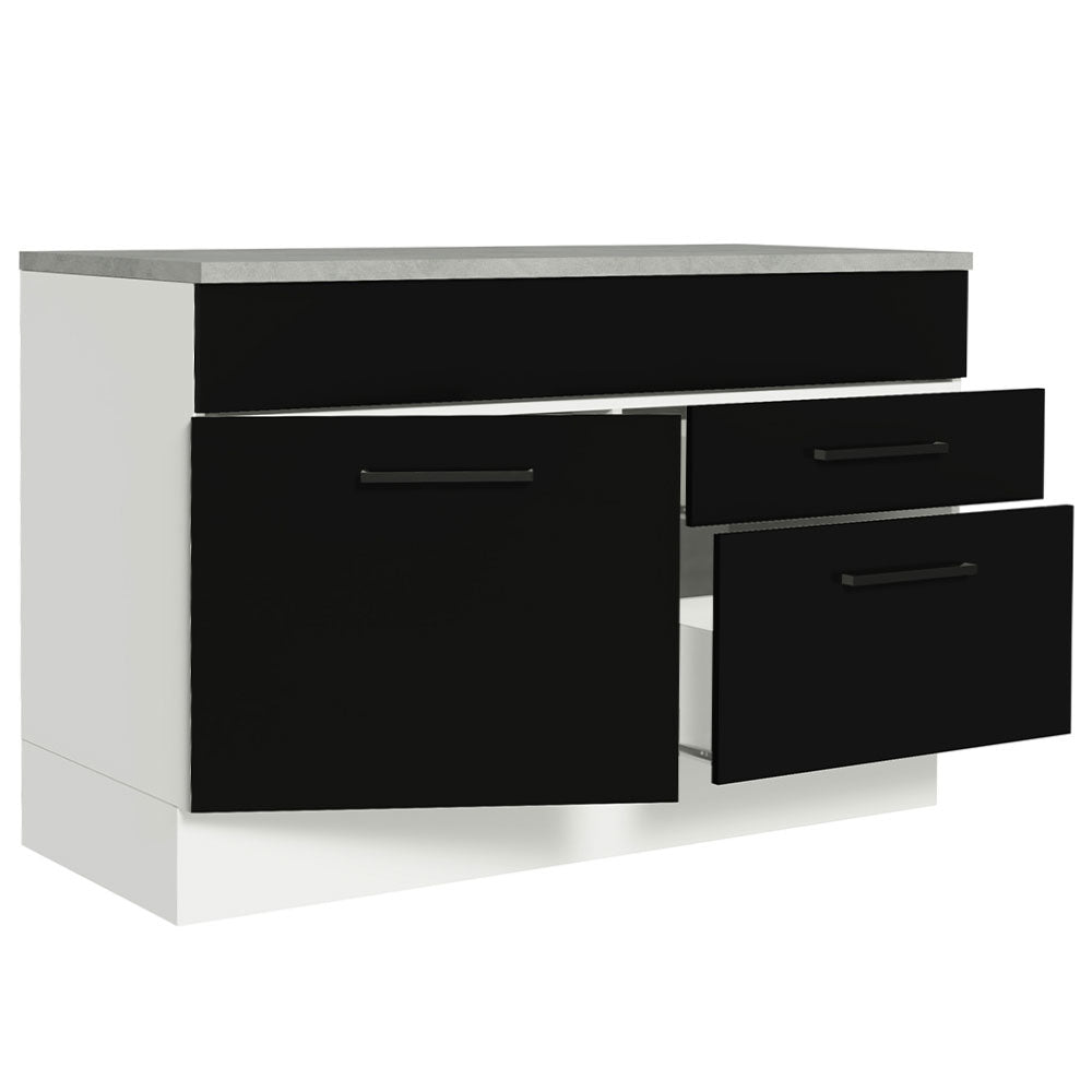 Balcão Gabinete 120 x 60 cm 1 Porta 2 Gavetas Branco/Preto (Com Tampo) Agata Madesa