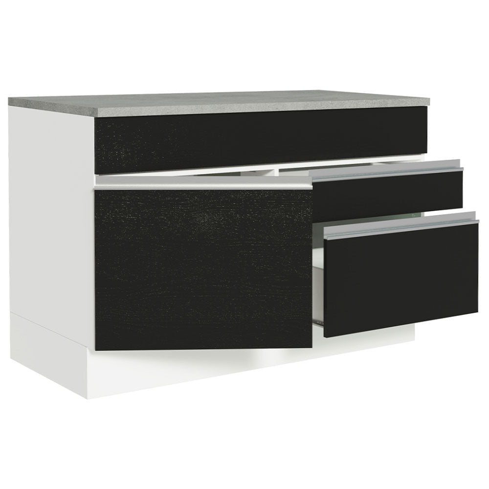 Balcão Gabinete 120 x 60 cm 1 Porta 2 Gavetas Branco/Preto (Com Tampo) Glamy Madesa