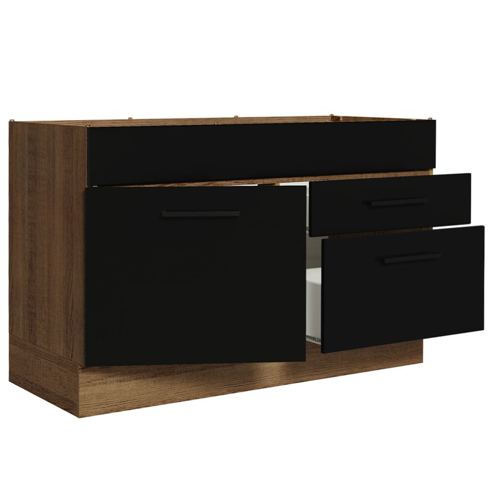 Balcão Gabinete de Pia 120 x 60 cm 1 Porta 2 Gavetas Rustic/Preto (Sem Tampo) Agata Madesa