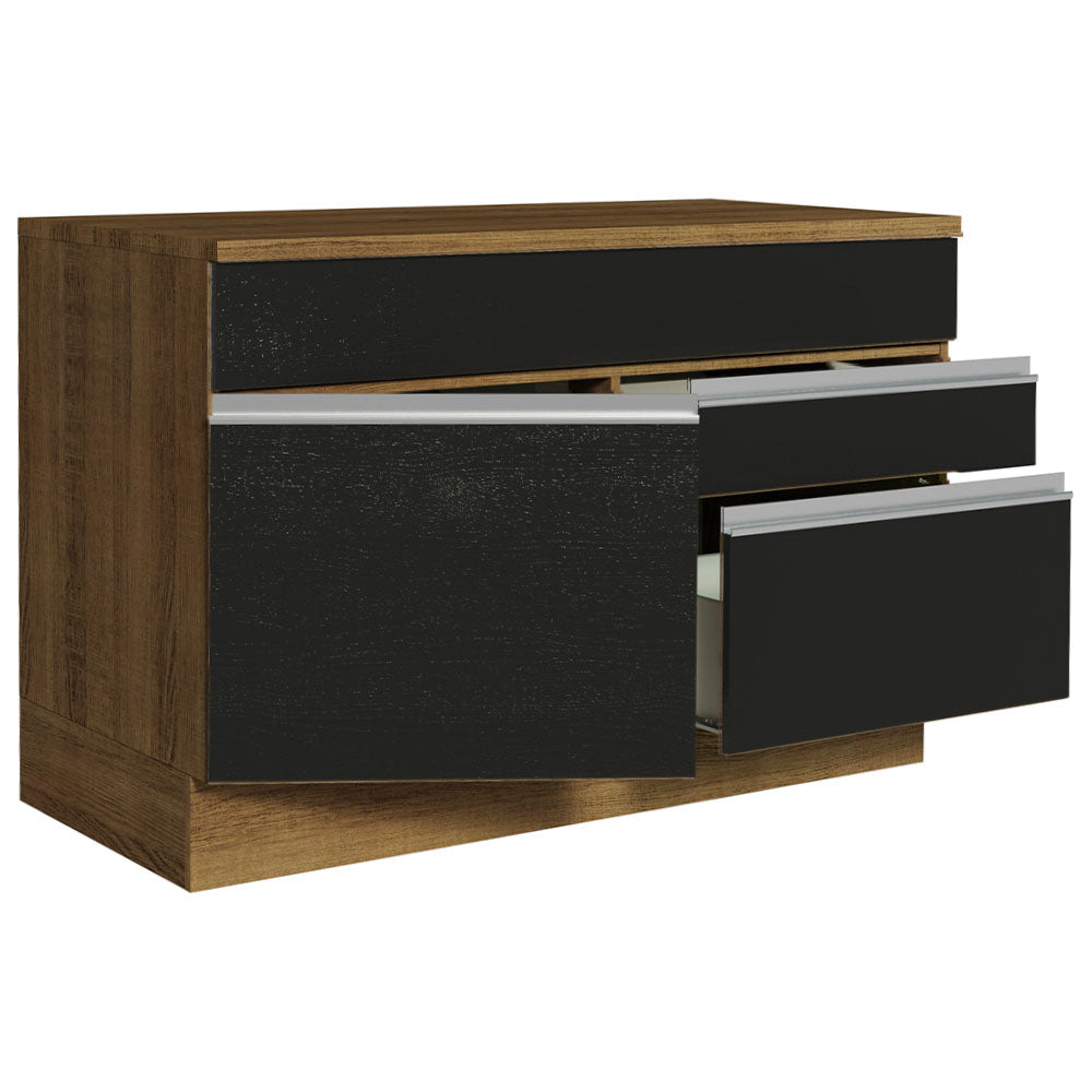Balcão Gabinete 120 x 60 cm 1 Porta 2 Gavetas Rustic/Preto (Com Tampo) Glamy Madesa