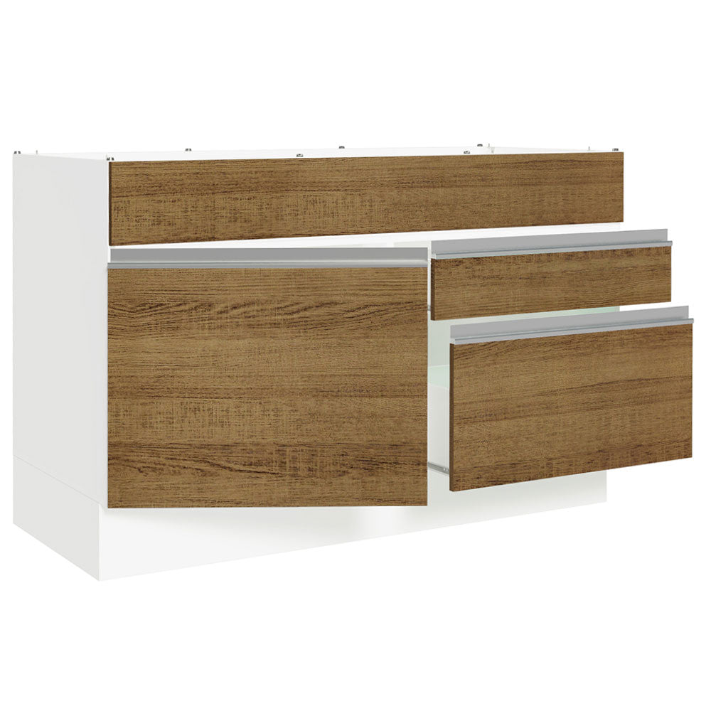 Balcão Gabinete de Pia 120 x 60 cm 1 Porta 2 Gavetas Branco/Rustic (Sem Tampo) Glamy Madesa