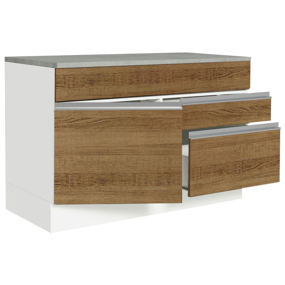 Balcão Gabinete 120 x 60 cm 1 Porta 2 Gavetas Branco/Rustic (Com Tampo) Glamy Madesa