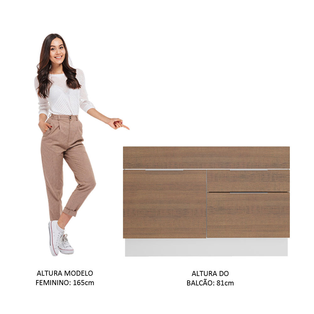 Balcão de Pia Cozinha 120 x 60 cm 1 Porta 2 Gavetas (Sem Tampo) Branco/Rustic Stella Madesa