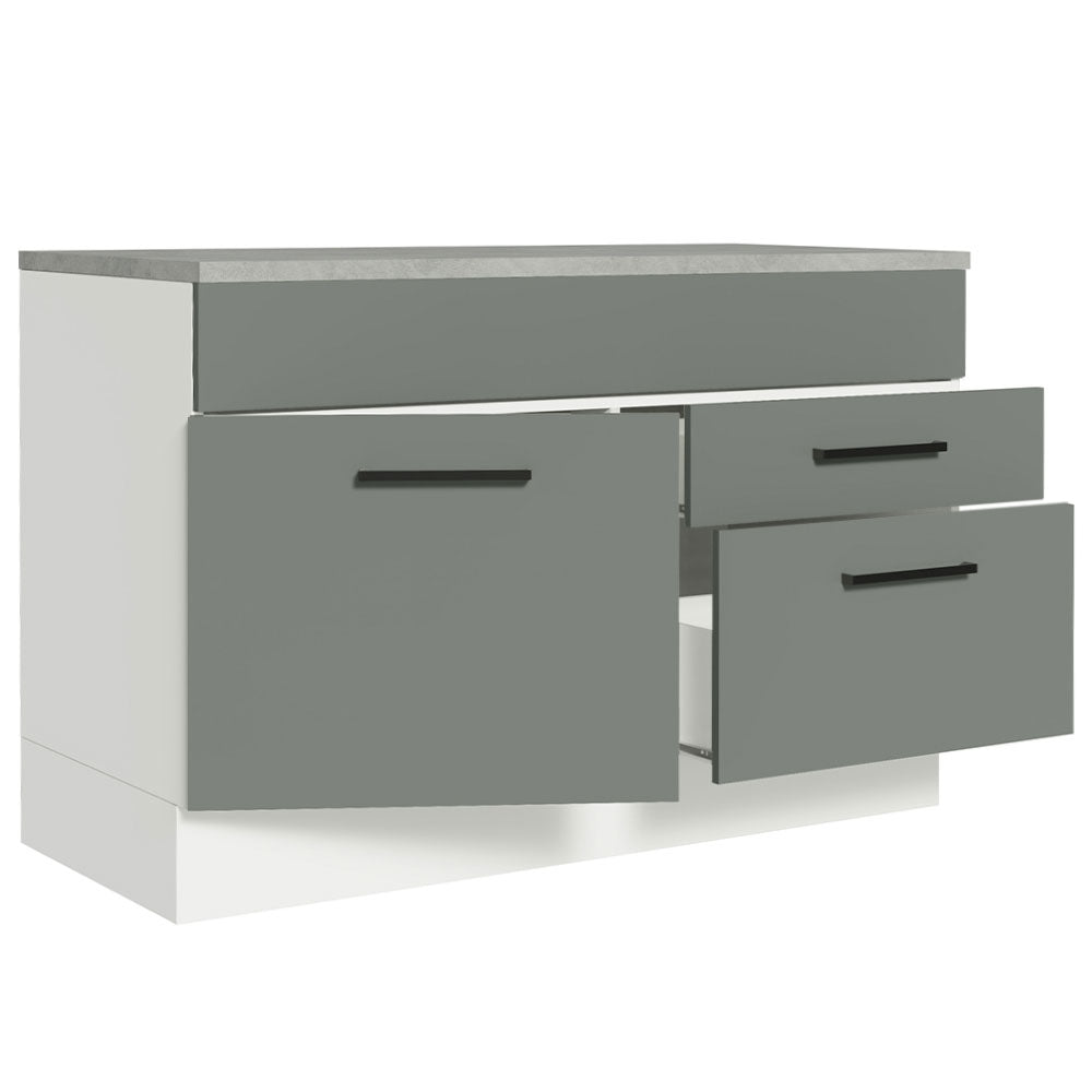 Balcão Gabinete 120 x 60 cm 1 Porta 2 Gavetas Branco/Cinza (Com Tampo) Agata Madesa