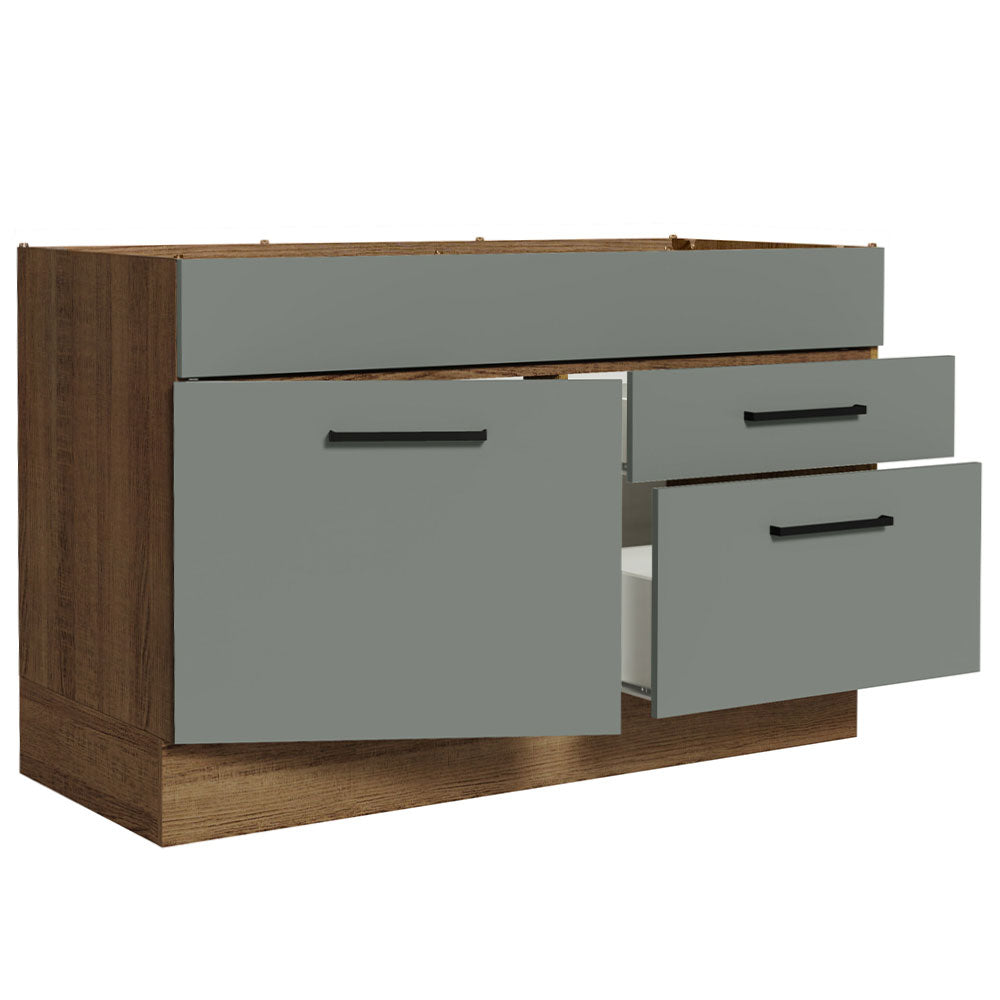 Balcão Gabinete de Pia 120 x 60 cm 1 Porta 2 Gavetas Rustic/Cinza (Sem Tampo) Agata Madesa